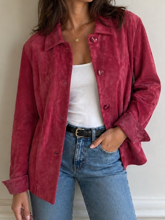 Guillaume Jackets & Blazers - Guillaume Genuine Leather Jacket Red Suede Button Front Oversized Fit